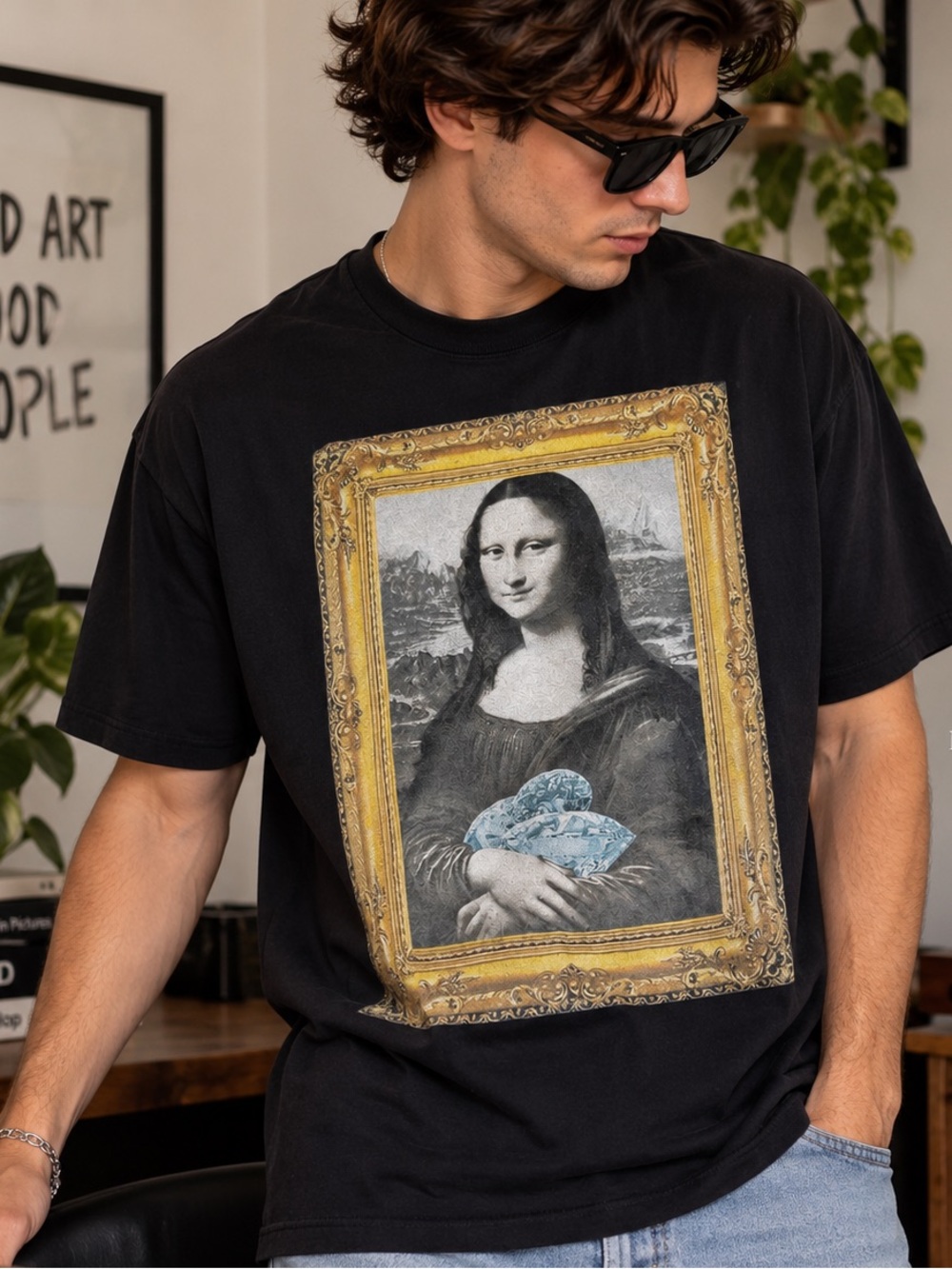 Take That Mona Lisa Money Graphic T-Shirt Black XL 100% Cotton